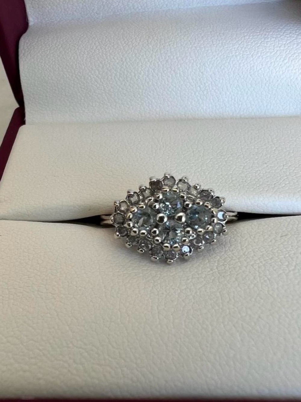 Elegant Blue Topaz and Diamond Cluster Ring